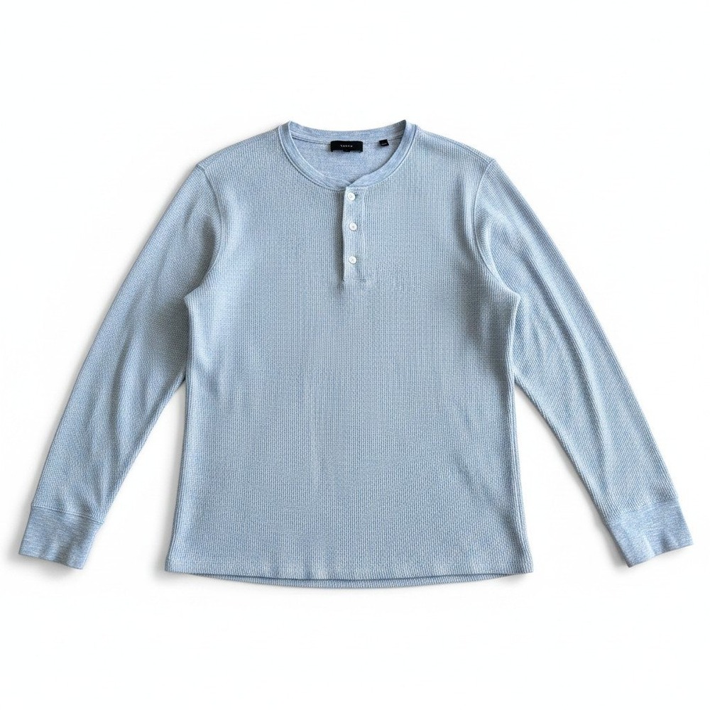 Vince Mens Light Blue Waffle Knit Long Sleeve Henley Shirt Size M Thermal Top